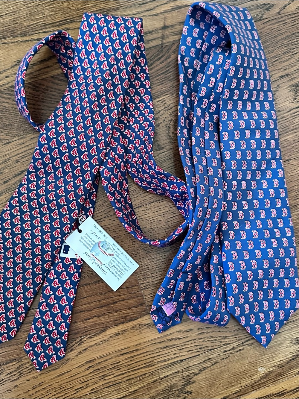 Two Vineyard Vines Blue Ties with Red Patterned Accents